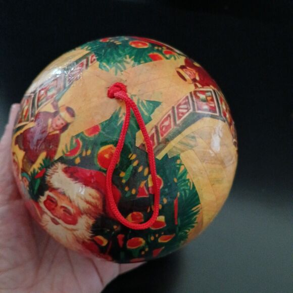 Vintage 5" Round Santa Claus Paper Mache Ball Christmas Ornament St. Nick Decor - Picture 8 of 10